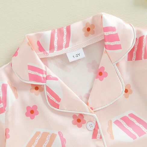 Hekkomird Toddler Girl Girl Summer Pajamas مجموعة القوس طباعة طية صدريقة قصيرة زر أسفل القميص شورتات مرنة الأطفال pjs ملابس النوم in Kuwait
