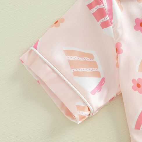 Hekkomird Toddler Girl Girl Summer Pajamas مجموعة القوس طباعة طية صدريقة قصيرة زر أسفل القميص شورتات مرنة الأطفال pjs ملابس النوم in Kuwait