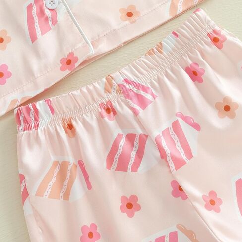 Hekkomird Toddler Girl Girl Summer Pajamas مجموعة القوس طباعة طية صدريقة قصيرة زر أسفل القميص شورتات مرنة الأطفال pjs ملابس النوم in Kuwait