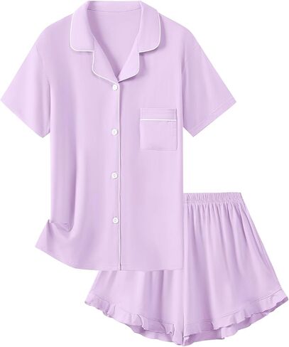 Schbbbta Girls Pajamas Set 2 Piece Button Down Pjs Soft Ruffle Sleepwear Loungewear in Saudi Arabia