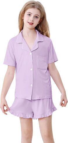Schbbbta Girls Pajamas Set 2 Piece Button Down Pjs Soft Ruffle Sleepwear Loungewear in Saudi Arabia