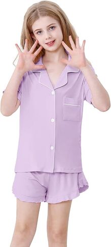 Schbbbta Girls Pajamas Set 2 Piece Button Down Pjs Soft Ruffle Sleepwear Loungewear in Saudi Arabia