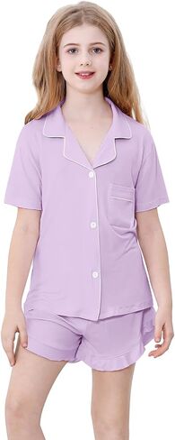 Schbbbta Girls Pajamas Set 2 Piece Button Down Pjs Soft Ruffle Sleepwear Loungewear in Saudi Arabia