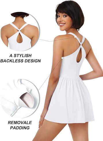 Lingswallow Tennis Dresses for Women with Built in Shorts and Bra Pockets Workout Dress Golf Athletic Dress in Kuwait