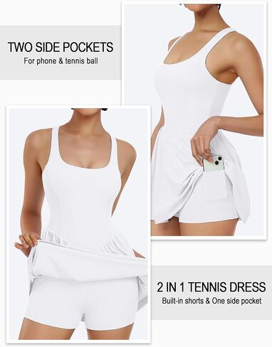 Lingswallow Tennis Dresses for Women with Built in Shorts and Bra Pockets Workout Dress Golf Athletic Dress in Kuwait