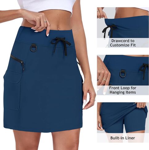 MoFiz Women's 18" Hiking Cargo Skort Athletic Skirt High Waist Golf Dressy Casual Sport Quick Dry Skirt with Zipper Pockets in Saudi Arabia