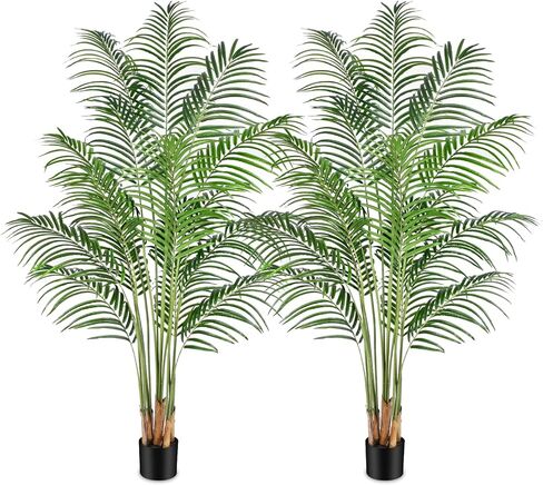 Artificial Palm Tree 6ft Tall Fake Palm Tree Indoor Decor with 18 Trunks and Real Bark Design Faux Tropical Areca Palm Silk Floor Plant in Pot for Home Office Living Room Bedroom Decor 2pcs in Kuwait