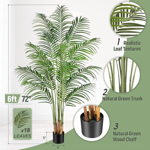 Artificial Palm Tree 6ft Tall Fake Palm Tree Indoor Decor with 18 Trunks and Real Bark Design Faux Tropical Areca Palm Silk Floor Plant in Pot for Home Office Living Room Bedroom Decor 2pcs in Kuwait