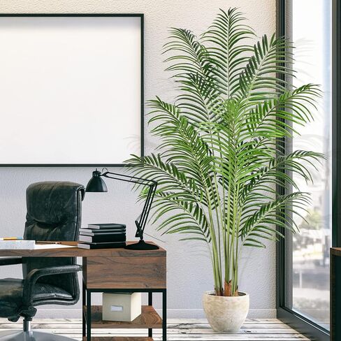 Artificial Palm Tree 6ft Tall Fake Palm Tree Indoor Decor with 18 Trunks and Real Bark Design Faux Tropical Areca Palm Silk Floor Plant in Pot for Home Office Living Room Bedroom Decor 2pcs in Kuwait