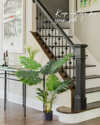 Artificial Tree-Faux Plants Indoor Outdoor- Keloteven 4FT Artificial Monstera Fake Tall Tree 11 Leaves - Artificial Plants for Home Decor, Office, Living Room and Pito Decoration, MD120 in Saudi Arabia