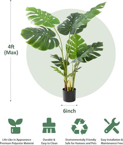 Artificial Tree-Faux Plants Indoor Outdoor- Keloteven 4FT Artificial Monstera Fake Tall Tree 11 Leaves - Artificial Plants for Home Decor, Office, Living Room and Pito Decoration, MD120 in Saudi Arabia