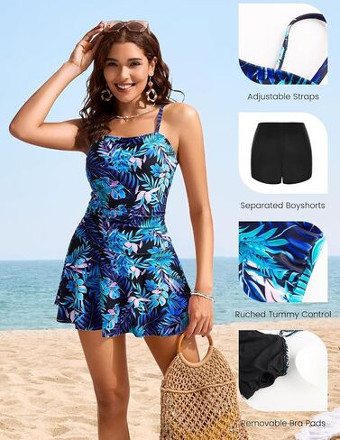 Kate Kasin Women Tummy Control Swimsuit Two Piece Swimdress Adjustable Strap Ruched Tankini Bathing Suits with Boyshorts 2025 in Saudi Arabia