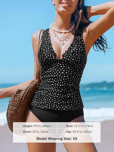 CUPSHE Women's Tankini Sets Scalloped V Neck Two Piece Bathing Suits Crossback Straps High Waisted Ruched in Saudi Arabia