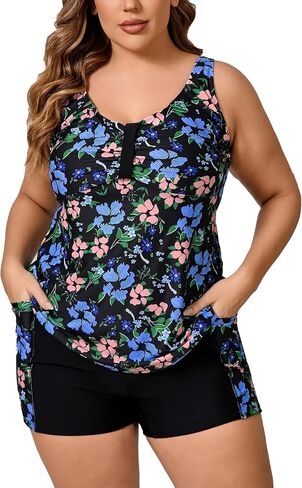 Halcurt Women's Plus Size Size Supeshing Suits Tankini مجموعة مع سراويل سراويل in Kuwait