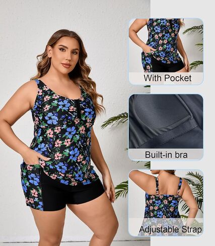 Halcurt Women's Plus Size Size Supeshing Suits Tankini مجموعة مع سراويل سراويل in Kuwait