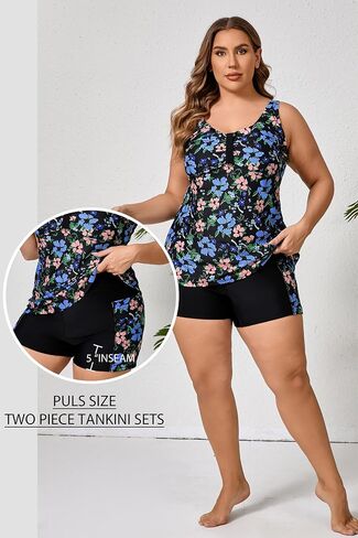 Halcurt Women's Plus Size Size Supeshing Suits Tankini مجموعة مع سراويل سراويل in Kuwait