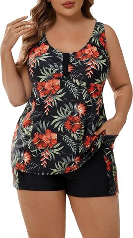 Halcurt Women's Plus Size Size Supeshing Suits Tankini مجموعة مع سراويل سراويل in Kuwait