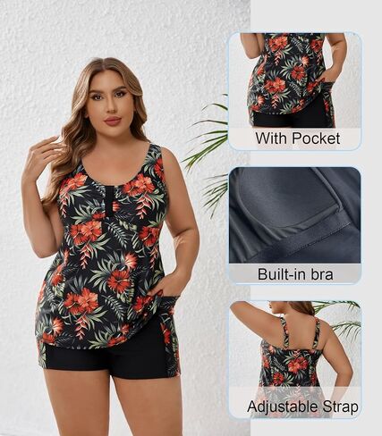 Halcurt Women's Plus Size Size Supeshing Suits Tankini مجموعة مع سراويل سراويل in Kuwait