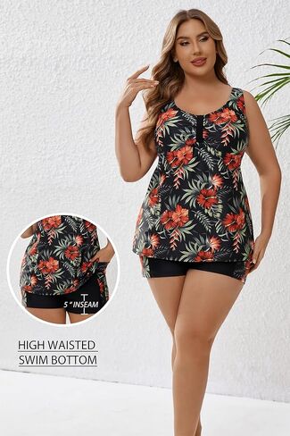 Halcurt Women's Plus Size Size Supeshing Suits Tankini مجموعة مع سراويل سراويل in Kuwait
