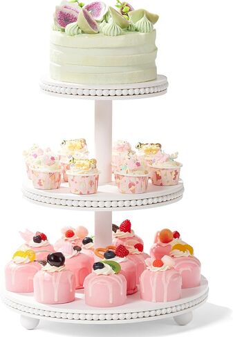 3 Tier Cupcake Stand Round,Wood Cake Stand with Tiered Tray Decor,Rustic Cake Stand,Cupcake Display for Home Tea Party, Birthday, Wedding, Farmhouse Decor,Woodland Baby Shower…… in Kuwait