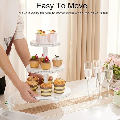 3 Tier Cupcake Stand Round,Wood Cake Stand with Tiered Tray Decor,Rustic Cake Stand,Cupcake Display for Home Tea Party, Birthday, Wedding, Farmhouse Decor,Woodland Baby Shower…… in Kuwait