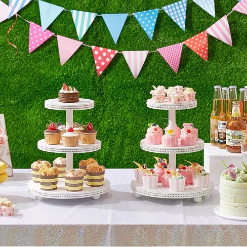3 Tier Cupcake Stand Round,Wood Cake Stand with Tiered Tray Decor,Rustic Cake Stand,Cupcake Display for Home Tea Party, Birthday, Wedding, Farmhouse Decor,Woodland Baby Shower…… in Kuwait