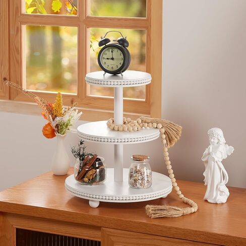 3 Tier Cupcake Stand Round,Wood Cake Stand with Tiered Tray Decor,Rustic Cake Stand,Cupcake Display for Home Tea Party, Birthday, Wedding, Farmhouse Decor,Woodland Baby Shower…… in Kuwait