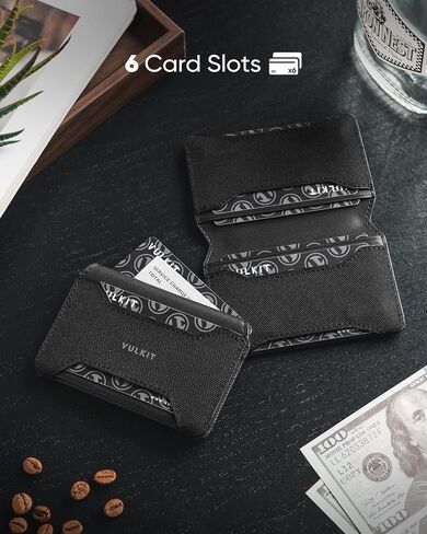 VULKIT Slim Card Holder Leather Front Pocket Wallet RFID blocking Magnetic Closure Minimalist Bussiness Card Case(Black) in Saudi Arabia