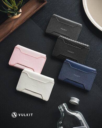 VULKIT Slim Card Holder Leather Front Pocket Wallet RFID blocking Magnetic Closure Minimalist Bussiness Card Case(Black) in Saudi Arabia