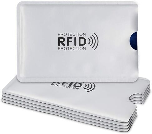 kwmobile 5 Pieces Credit Card Sleeves - ATM, Debit Card, ID Card, Driver's License Holder Inserts with RFID Blocker - Silver in Kuwait