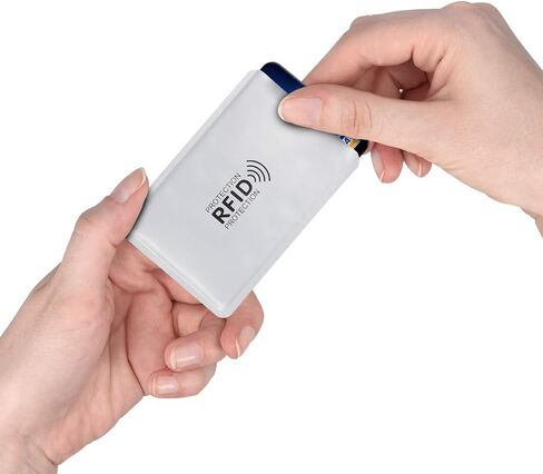 kwmobile 5 Pieces Credit Card Sleeves - ATM, Debit Card, ID Card, Driver's License Holder Inserts with RFID Blocker - Silver in Kuwait