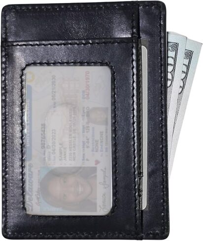 محفظة رفيع الحد الأدنى من RFID محفظة جلدية الجيب الأمامي للرجال والنساء ، حامل بطاقة الائتمان مع نافذة معرف ، تخزين واسع ، تصميم مضغوط ، أسود in Saudi Arabia