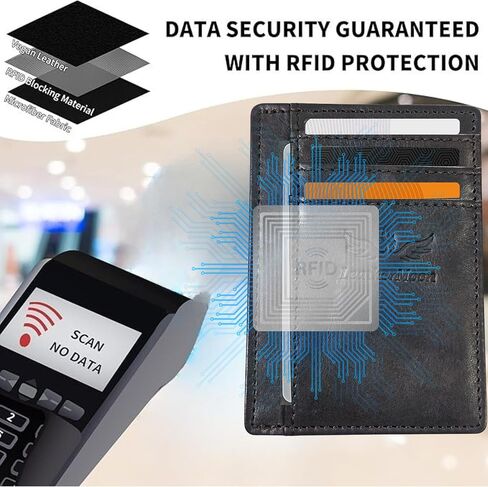 محفظة رفيع الحد الأدنى من RFID محفظة جلدية الجيب الأمامي للرجال والنساء ، حامل بطاقة الائتمان مع نافذة معرف ، تخزين واسع ، تصميم مضغوط ، أسود in Saudi Arabia