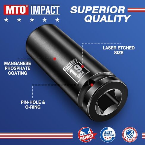 1/2" Drive 19mm Deep Impact Socket, 6-Point Metric Socket for Automotive Maintaince, CR-V Steel Meets ANSI Standards in Saudi Arabia