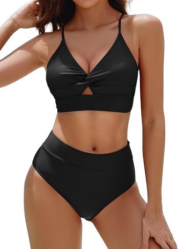 Women's High Waisted Bikini Set Two Piece Twist Knot Swimsuit Criss Cross Bathing Suit in Kuwait