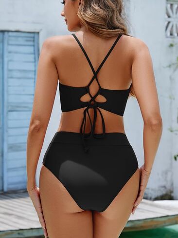 Women's High Waisted Bikini Set Two Piece Twist Knot Swimsuit Criss Cross Bathing Suit in Kuwait