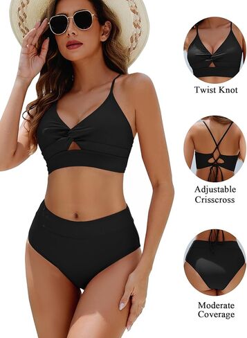 Women's High Waisted Bikini Set Two Piece Twist Knot Swimsuit Criss Cross Bathing Suit in Kuwait