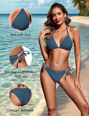Women Two Piece Swimsuit Halter Triangle Hollow Out Bathing Suits Cheeky String Bikini Sets in Kuwait