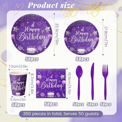 Vesici 350 Pcs Happy Birthday Party Supplies Disposable Party Tableware Set Serves 50 Included Plates Napkins Cups Cutlery for Men Woman 50th 80th Birthday Party Decorations (Black Red) in Saudi Arabia