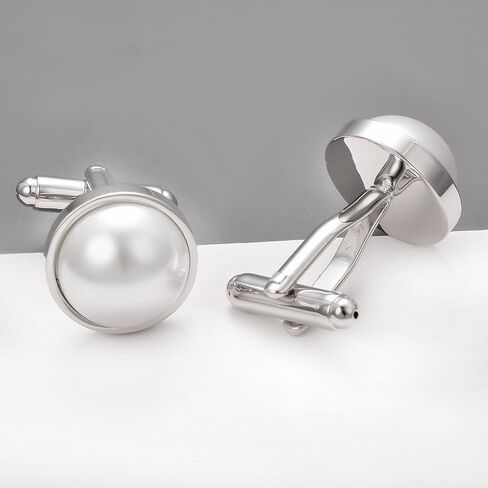 Pearl Silver Cufflinks for Men Personalized Cuff links Wedding Party Business Tuxedo Cuffs Jewelry in Kuwait