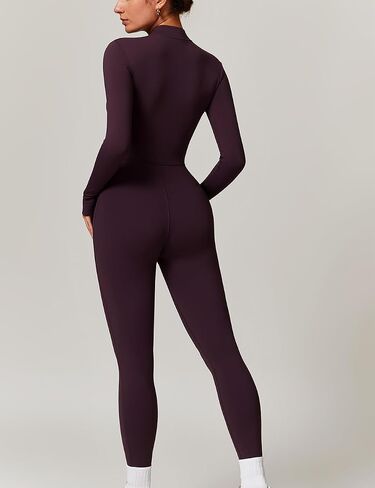المرأة الطويلة الأكمام بذلة بذلة Zip Up Yoga rompers مثير البطن التحكم في سروال واحد in Kuwait