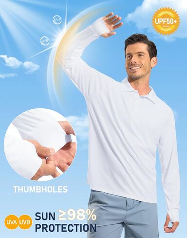 Pudolla Men's Long Sleeve Golf Polo Shirt UPF 50+ Lightweight Sun Protection Cool Shirts for Men Work Fishing Hiking in Saudi Arabia