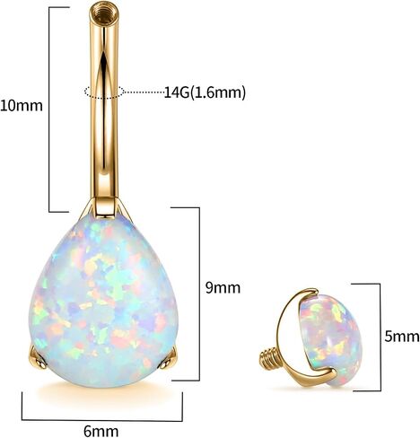 FUNLMO 14g Belly Button Rings Titanium Belly Navel Ring Internally Threaded Belly Button Jewelry Waterdrop Navel Jewelry Navel Belly Piercing Jewelry Navel Barbell Stud in Saudi Arabia