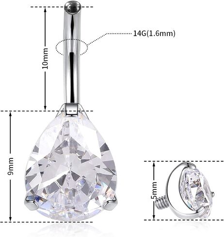 FUNLMO 14g Belly Button Rings Titanium Belly Navel Ring Internally Threaded Belly Button Jewelry Waterdrop Navel Jewelry Navel Belly Piercing Jewelry Navel Barbell Stud in Saudi Arabia