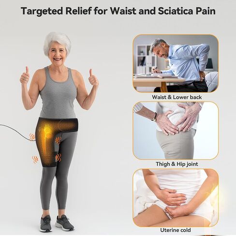 Yabuu Heated Massage Waist Hip Support Brace Heating Pad for Sciatica Pain Relief Hot Physical Therapy Waist/Lower Back/Thigh/Buttock Gift for Men Women in Saudi Arabia
