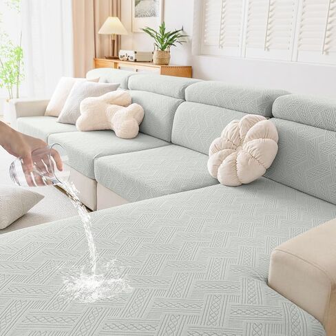 hyha Waterproof Couch Cushion Covers, Waterproof Sectional Couch Covers for 3 Cushion Sofa for Pets, Stretch Sofa Slipcover Washable with Elastic Bottom(3 Packs, Grey) in Kuwait