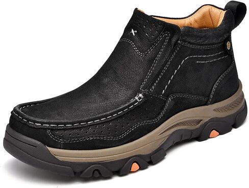 Tokouk Mens Hand Stitching Leather Slip On Ankle Boots, Casual Moccasin Chukka Boots Non-Slip Outdoor Hiking and Driving Loafers in Saudi Arabia