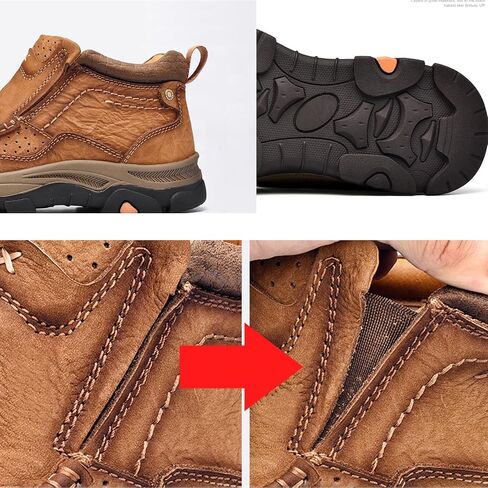 Tokouk Mens Hand Stitching Leather Slip On Ankle Boots, Casual Moccasin Chukka Boots Non-Slip Outdoor Hiking and Driving Loafers in Saudi Arabia