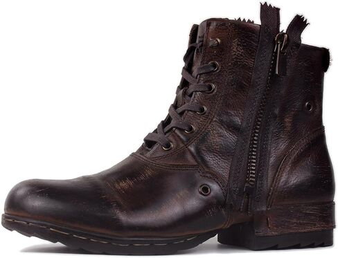OSSTONE Moto Boots for Men Fashion Zipper-up Leather Chukka Boots Casual Shoes Retro Style OS-5008-8-Retro-US in Saudi Arabia