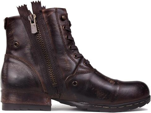 OSSTONE Moto Boots for Men Fashion Zipper-up Leather Chukka Boots Casual Shoes Retro Style OS-5008-8-Retro-US in Saudi Arabia